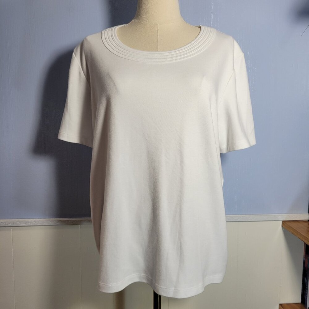 Hasting & Smith Large Bright White Round Neck Dressy Shortsleeve Summer T-Shirt